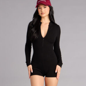 Windsor Easy Does It Ribbed Zip Up Romper Easy Does It Ribbed Zip Up Romper
