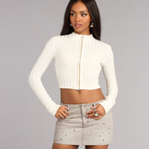 Easy Layer Zip-Up Crop Sweater