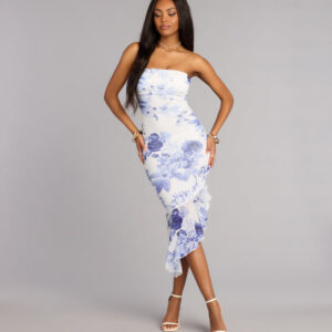 Windsor Easy Romance Strapless Floral Midi Dress Easy Romance Strapless Floral Midi Dress