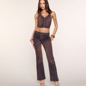 Windsor Edge Effect Studded Lace-Up Flare Jeans Edge Effect Studded Lace-Up Flare Jeans