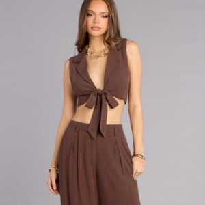 Windsor Effortless Look Linen-Blend Tie-Front Vest Effortless Look Linen-Blend Tie-Front Vest