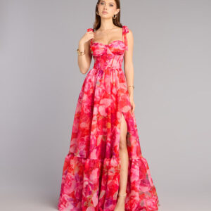 Elana Floral A-Line Slit Formal Dress