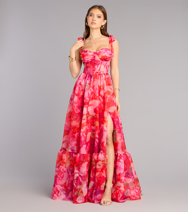Windsor Elana Floral A-Line Slit Formal Dress