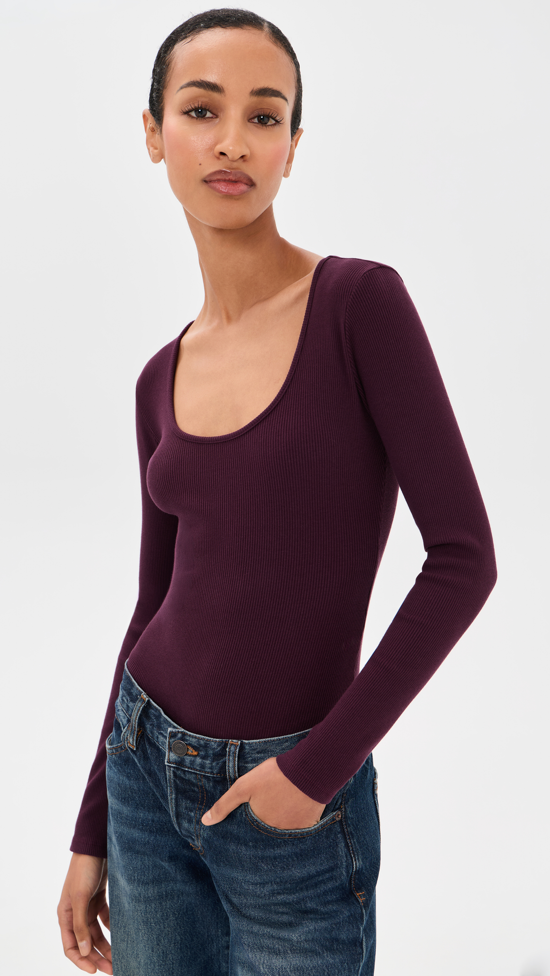 L'AGENCE Elara Scoop Neck Thong Bodysuit