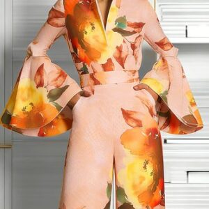 stylewe Elegant Floral Printing Stand Collar Bell Sleeve Blouse Elegant Floral Printing Stand Collar Bell Sleeve Blouse