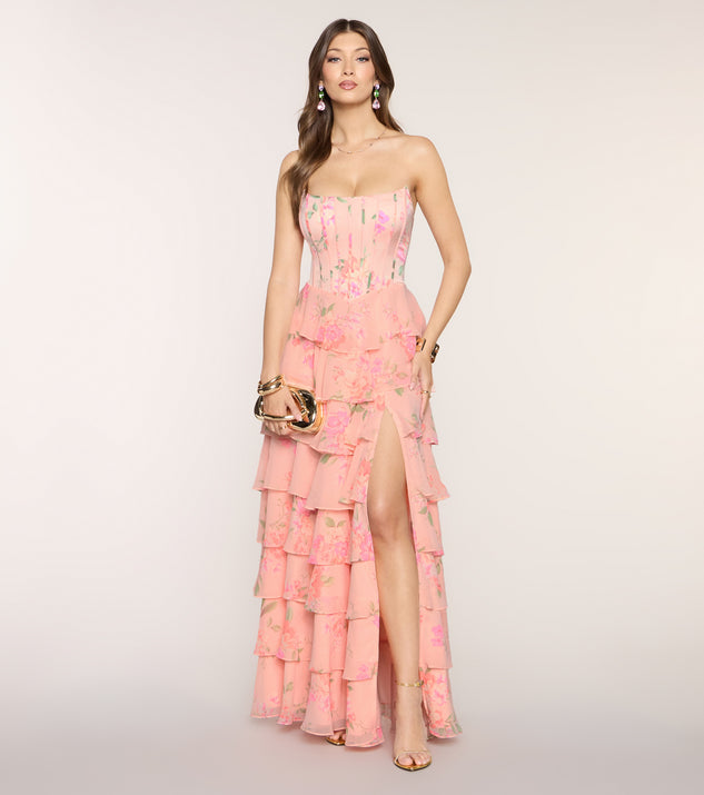 Windsor Elira Floral Chiffon Ruffle Formal Dress