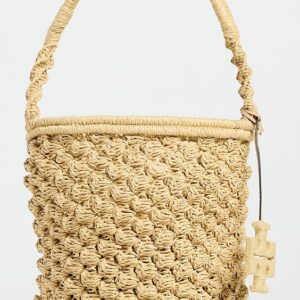Tory Burch Ella Hand Crochet Popcorn Stitch Bucket Bag