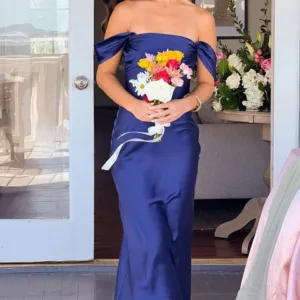 BB Exclusive Ella Navy Off Shoulder Formal Maxi Dress