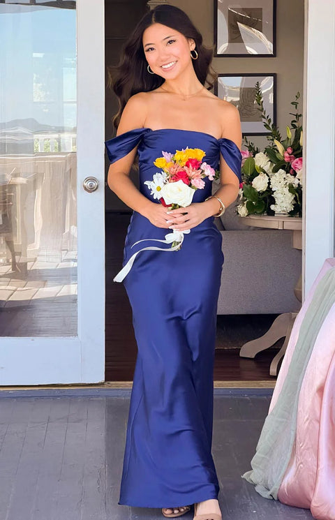 BB Exclusive Ella Navy Off Shoulder Formal Maxi Dress