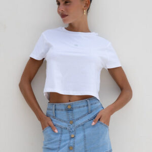 Elly White Mini Flower Cropped T-Shirt
