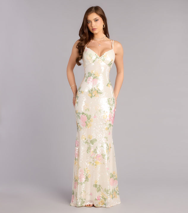 Windsor Elora Floral Sequin Lace-Up Mermaid Dress