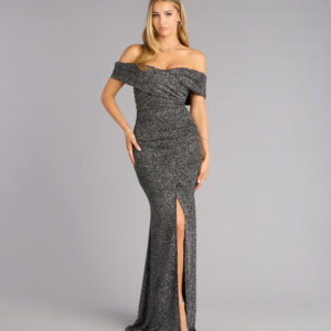 Elyse Glitter Knit Off-The-Shoulder Mermaid Dress