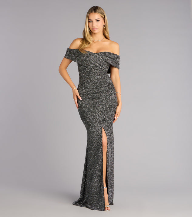 Windsor Elyse Glitter Knit Off-The-Shoulder Mermaid Dress