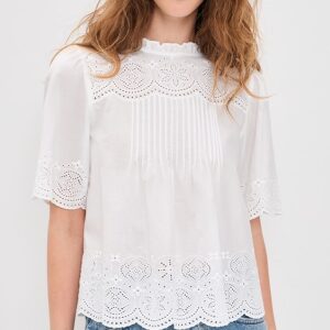 Madewell Embroidered Pintuck High-Neck Top