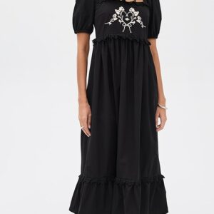 Another Girl Embroidered Puff Sleeve Maxi Dress