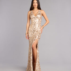 Windsor Emely Floral Sequin High Slit Mermaid Dress Emely Floral Sequin High Slit Mermaid Dress
