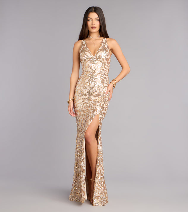 Windsor Emely Floral Sequin High Slit Mermaid Dress