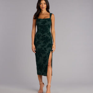 Emme Flocked Velvet Midi Formal Dress