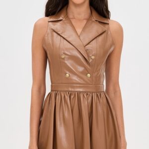 Emmy Faux Leather Flared Mini Dress