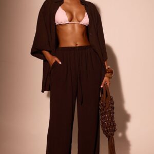 PrettyLittleThing Espresso Linen Look Drawstring Beach Trousers Espresso Linen Look Drawstring Beach Trousers