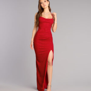 Windsor Eva Glitter Lace-Up Column Formal Dress Eva Glitter Lace-Up Column Formal Dress