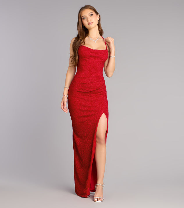 Windsor Eva Glitter Lace-Up Column Formal Dress