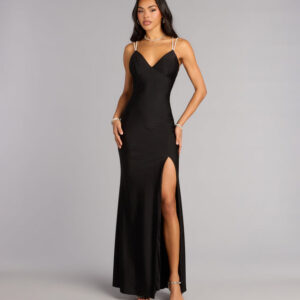 Windsor Eve V-Neck Rhinestone Lace-Up Formal Dress