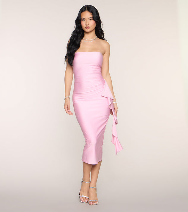 Windsor Evening Smooth Strapless Sash Midi Dress