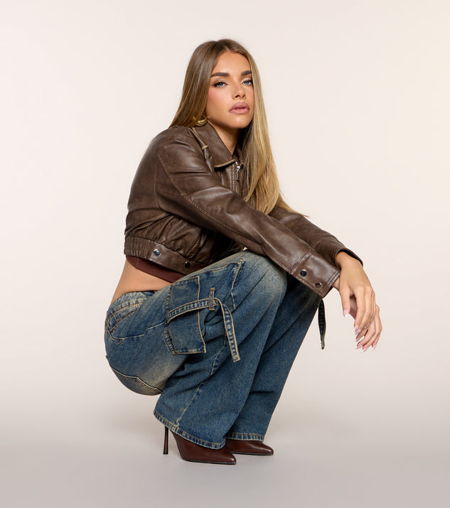 Windsor Everyday Edge Faux Leather Cropped Bomber Jacket
