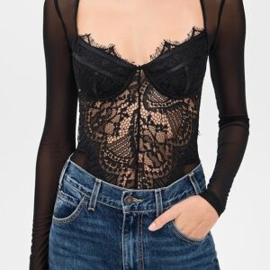 BARDOT Farrah Lace Mesh Thong Bodysuit