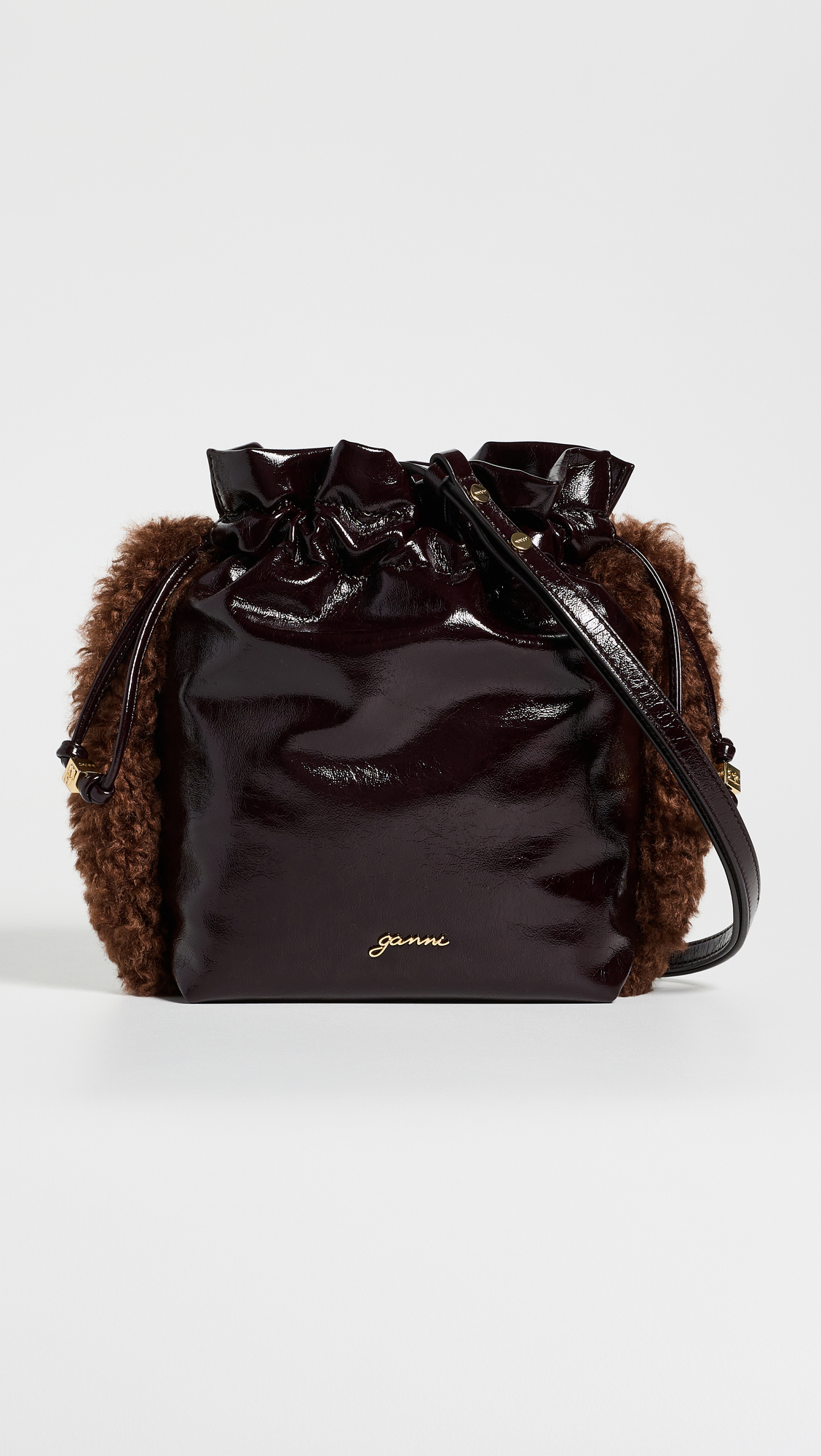 GANNI Faux Leather Deep Shine Party Pouch