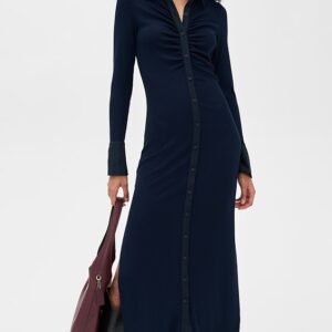 Stateside Fine Rib Ruched Buttoned Dress