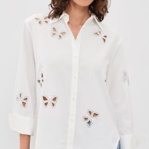 ALICE + OLIVIA Finely Embellished Cutout Button Down Shirt Finely Embellished Cutout Button Down Shirt