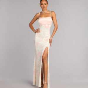 Windsor Fiona Floral Sequin Slit Formal Dress Fiona Floral Sequin Slit Formal Dress