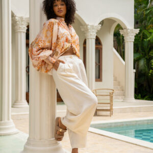 Fiorenza Orange Floral Button Balloon Sleeve Blouse