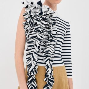 A.W.A.K.E. MODE Fitted Knit Top with Ruffles