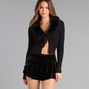 Flirty Flounce Velvet Ruffle Mini Skort