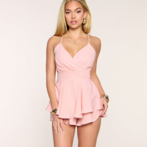 Flirty Moment Lace Back Skater Romper