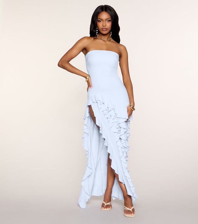 Windsor Flirty Moves Ruffle Slit Midi Tube Dress