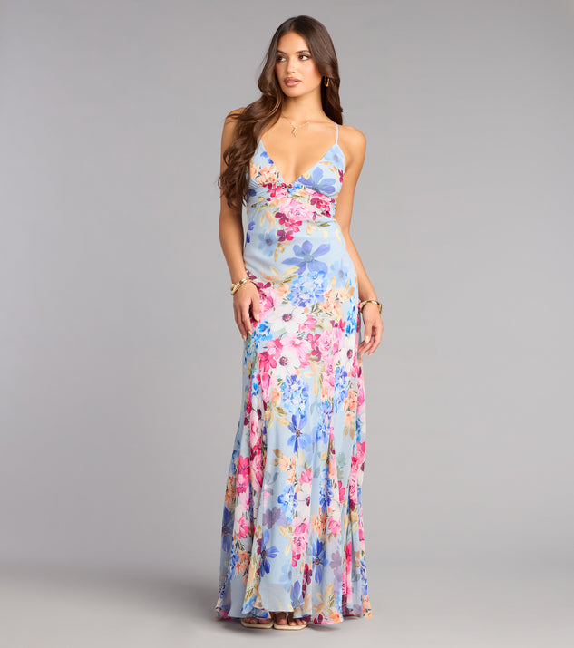 Windsor Flirty RSVP Floral Chiffon Maxi Dress