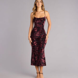 Windsor Floral After Dark Burnout Lace-Up Midi Dress Floral After Dark Burnout Lace-Up Midi Dress