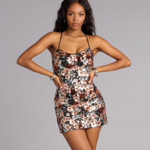 Windsor Floral Fantasy Sequin A Line Mini Dress Floral Fantasy Sequin A Line Mini Dress