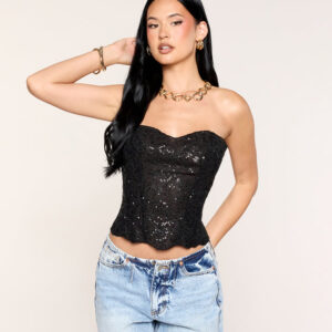 Windsor Floral Glimmer Sequin Lace Corset Top Floral Glimmer Sequin Lace Corset Top
