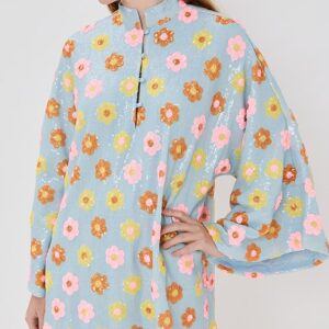 La Vie Style House Floral Sequin Mini Caftan Floral Sequin Mini Caftan