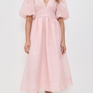 Florence Embossed Puff Sleeve Midi Dress