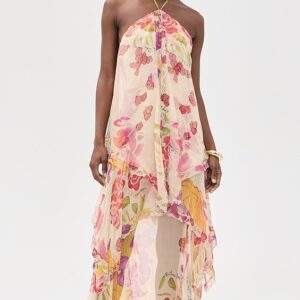 Donde Esteban Flores Long Halter Dress