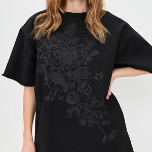 Flower Motif Drill T-Shirt Dress