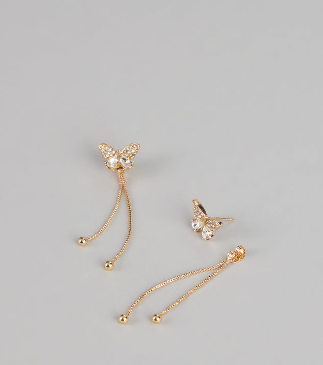 Windsor Flutter Effect Rhinestone Linear Butterfly Earrings