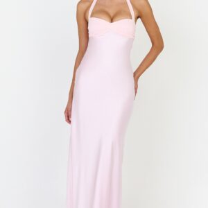 Showpo Flynn Maxi Dress - Satin Halter Sweetheart Neck Dress in Pink