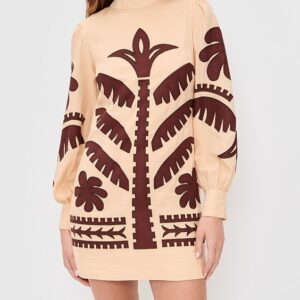 Foliage Embroidery Linen Dress